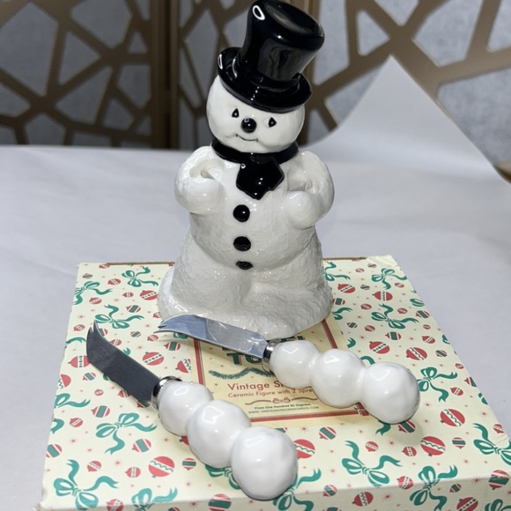 Tinsel Town Vintage Snowman Christmas w/2 Snowball Spreaders‎ Butter